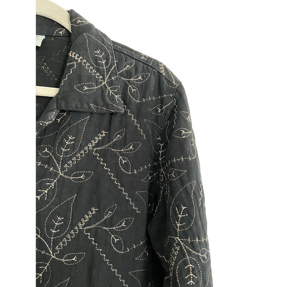 Vintage Linen Quilted & Embroidered Jacket Black Size Small - Picture 4 of 6